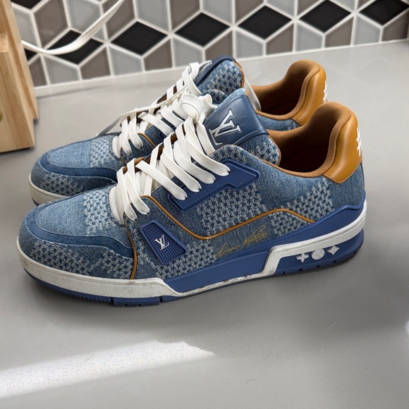 Louis Vuitton Blue Denim Sneakers with White Laces - Picture 2 of 4